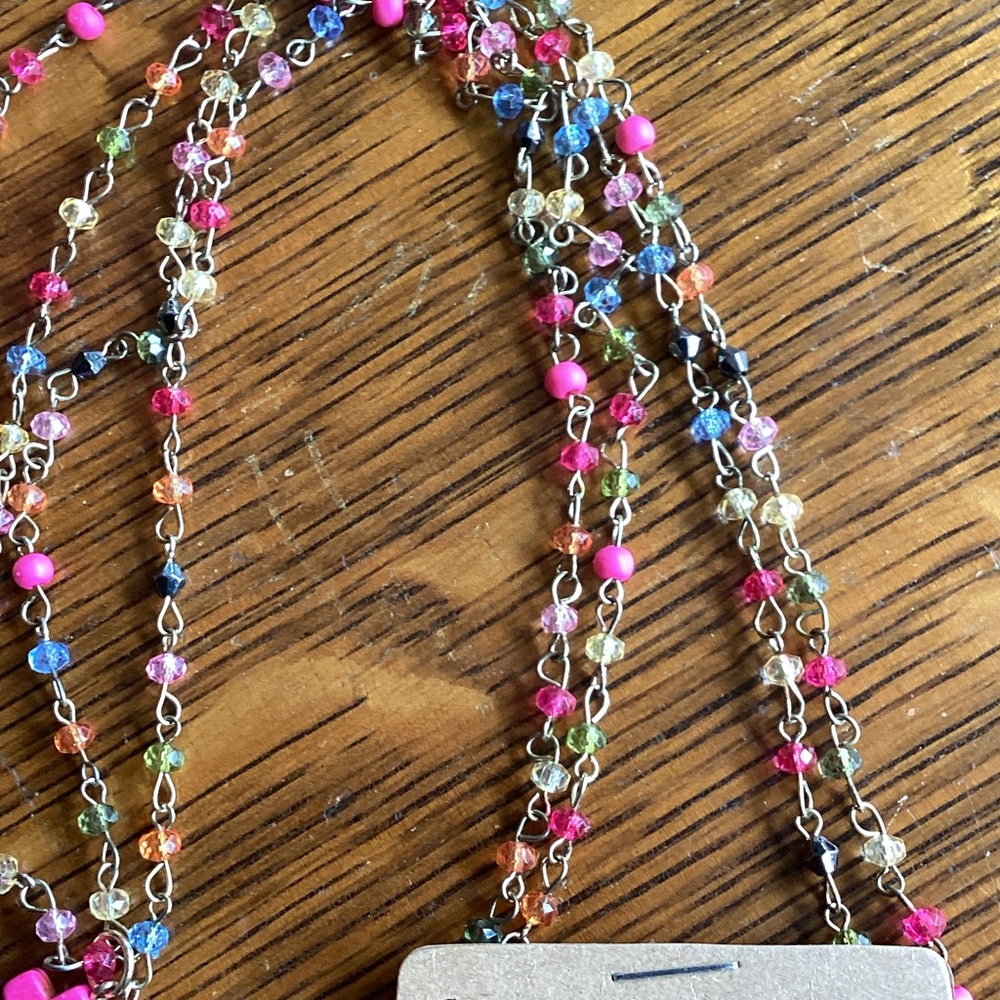 Multicolor Beaded Necklace with Cross Charm - Picture 3 of 5